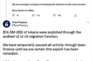 Team Finance:1450万美元Tokbn被盗,协议暂时停用