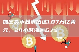 加密货币总市值达1.07万亿美元,24小时涨幅6.1%