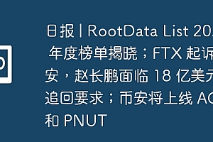 日报 | RootData List 2025 年度榜单揭晓;FTX 起诉币安,赵长鹏面临 18 亿美元追回要求;币安将上线 ACT 和 PNUT