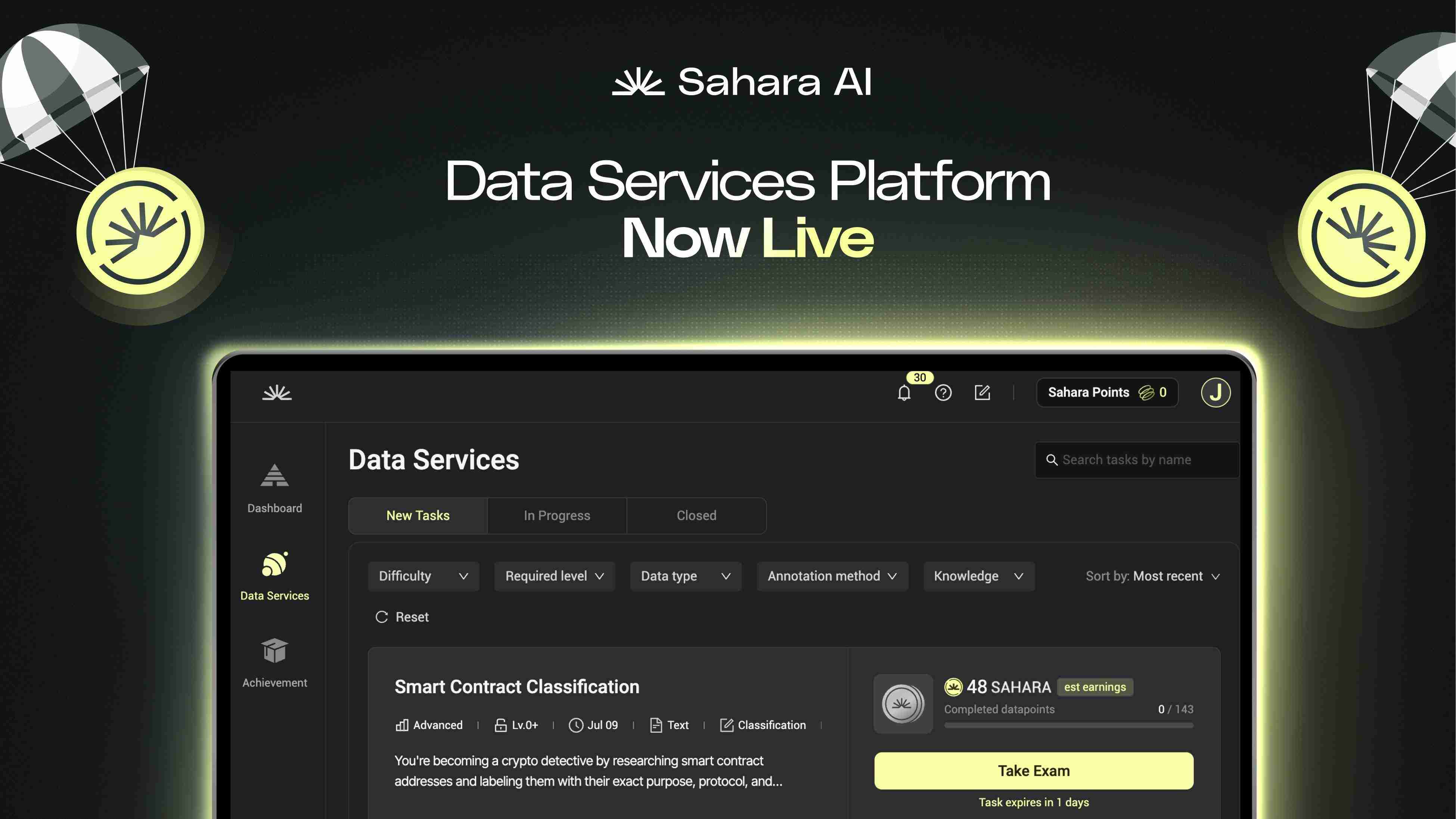 Sahara AI推出AI数据赏金赚币平台，不写程式也能赚币