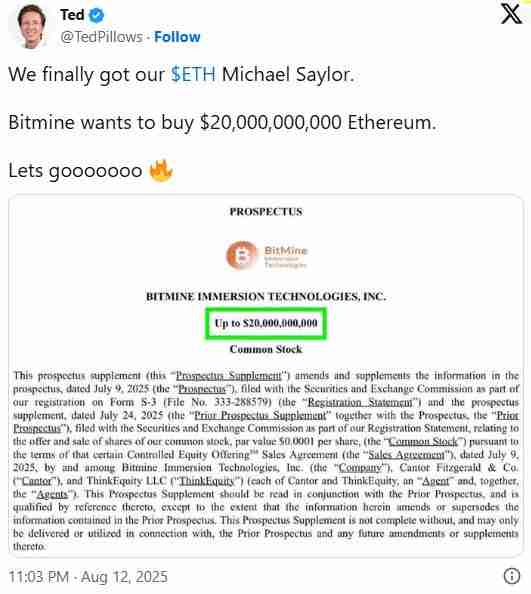 以太坊突破4600美元开启狂暴牛市：BitMine融资200亿美金，加密市场全线沸腾