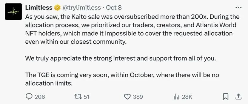 一文盘点10月加密市场TGE项目：Monad、Meteora、Limitless领衔