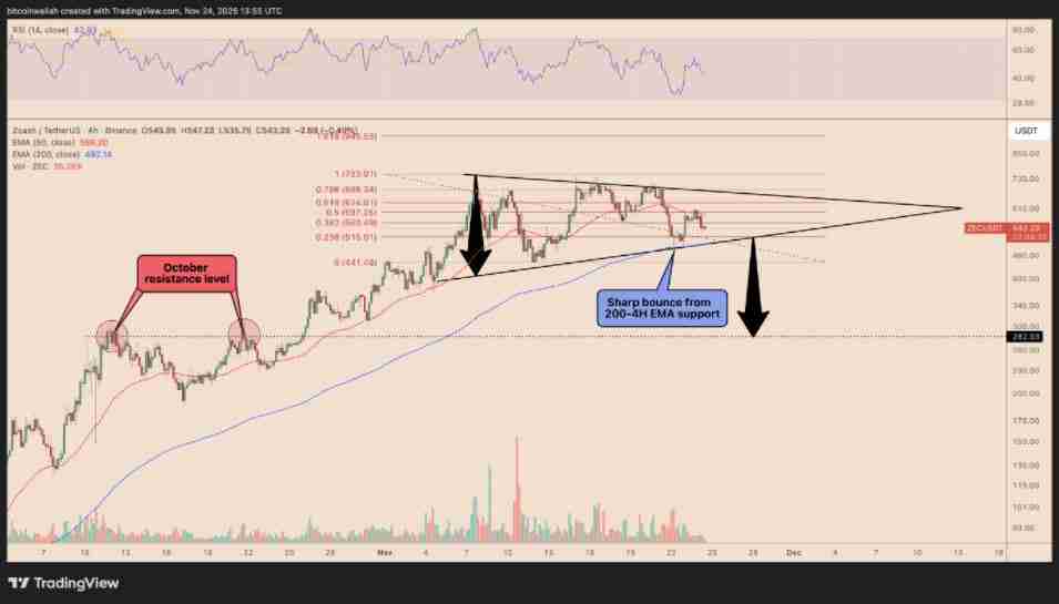 Zcash从11月高点下跌30%：ZEC价格会进一步崩盘吗？